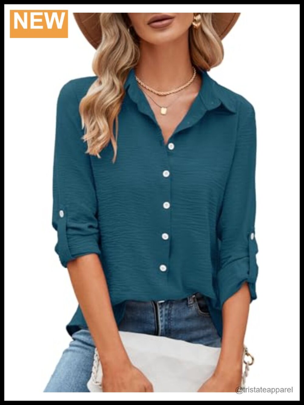 Womens Button Down Shirt Loose Fit Blouse Business Casual Rolled Sleeve